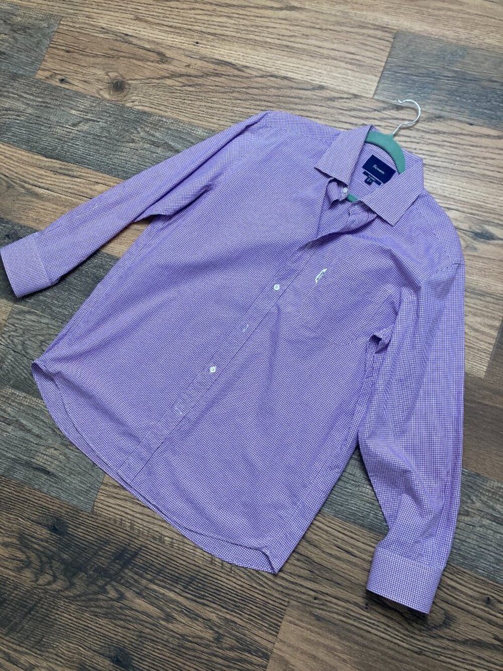 Faconnable Classique Men's 41/16 Purple Gingham Check Long Sleeve Cotton Shirt